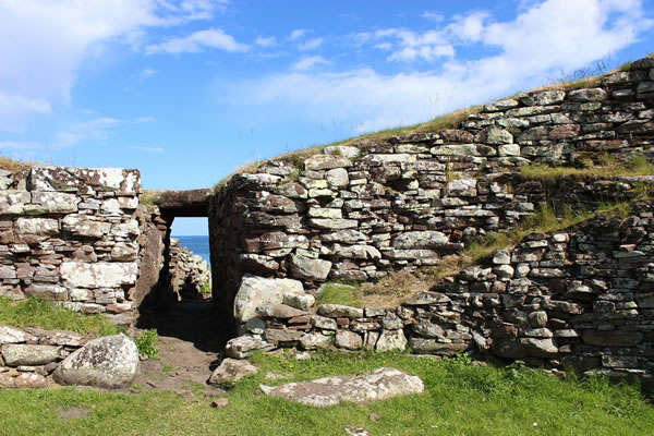 Inside the broch looking through entrance towards the coast