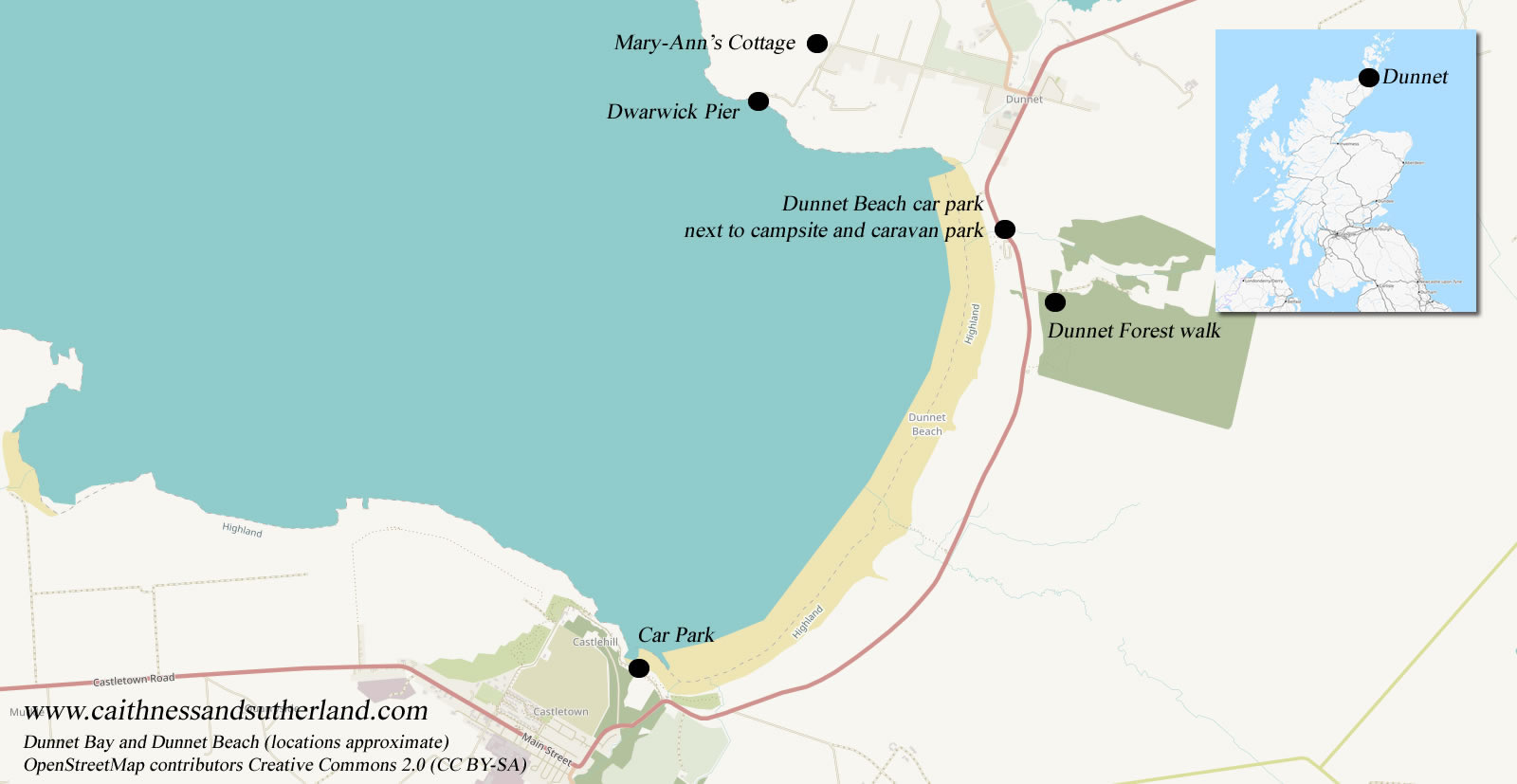 Dunnet Beach location map