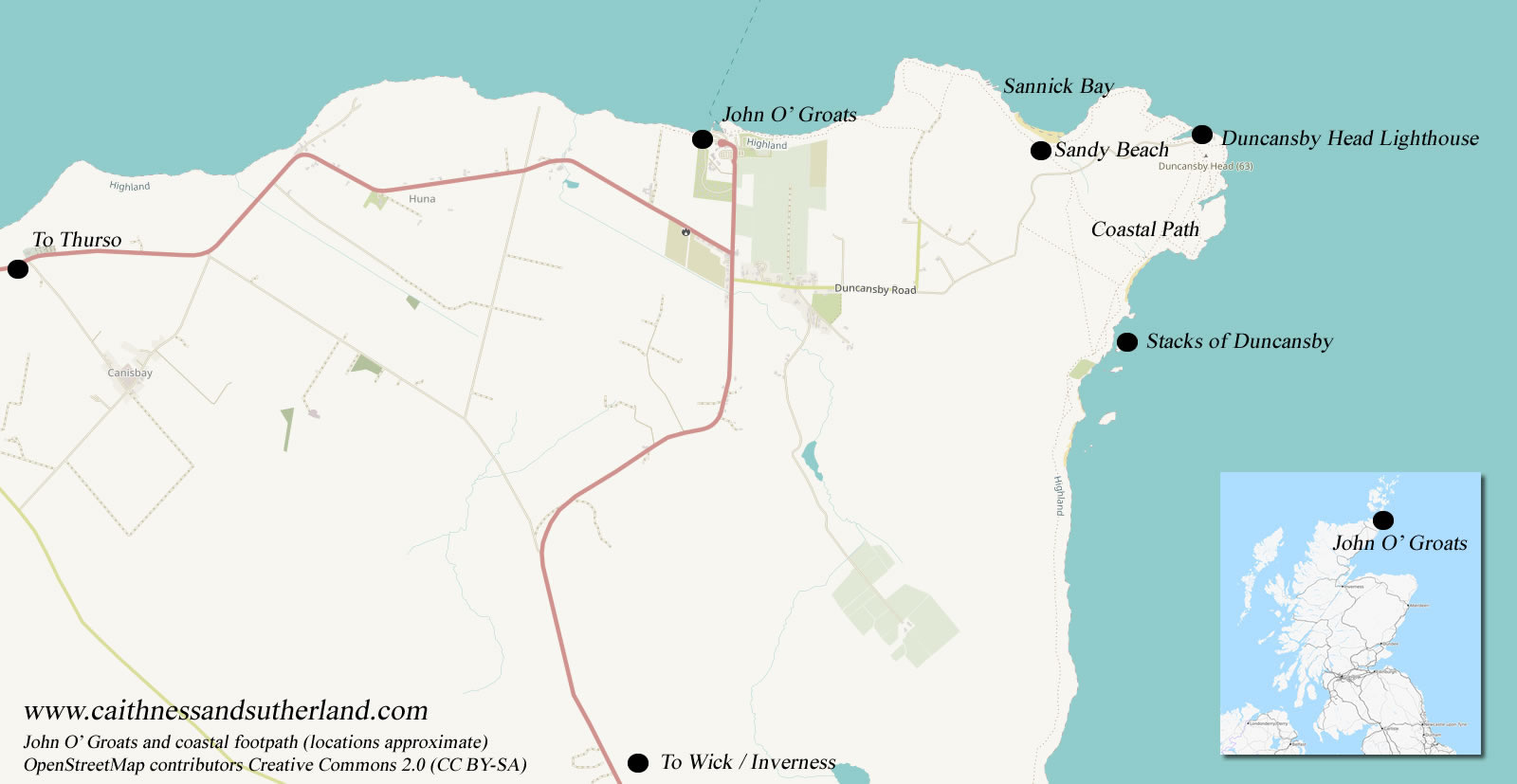 Sannick Beach location map - near John O' Groats