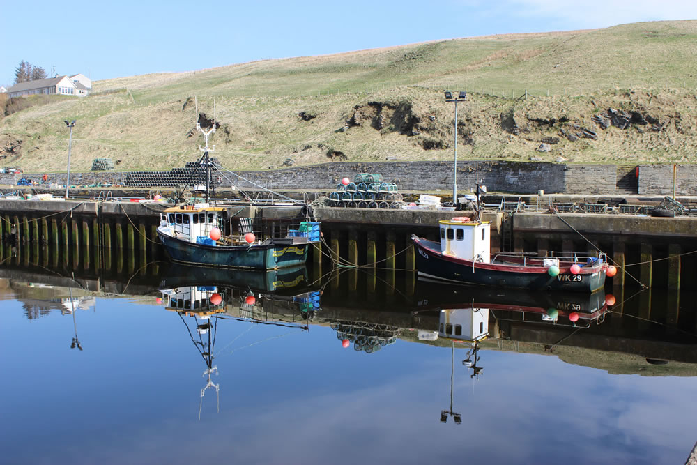 Fishing boats moored at Lybster Harbour