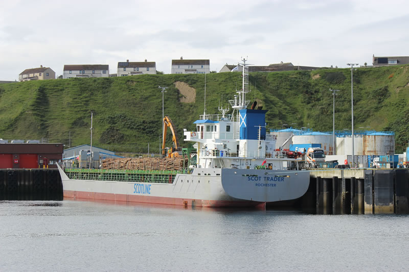 Ship loaded with timber at Scrabster harbour
