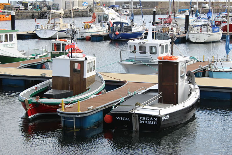 Wick harbour traditional style fishing boats